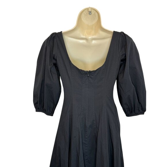 STAUD Swells Black Puff Sleeve Midi Dress NWOT - Size 0 - Picture 8 of 8